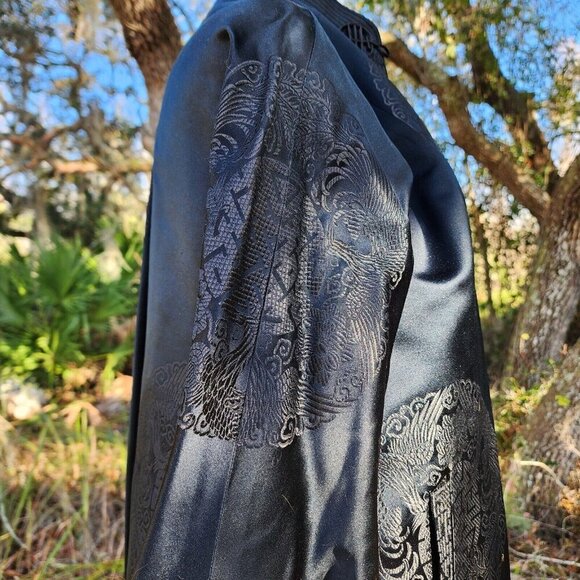 Rare VTG Reversible RED/BLACK Asian Oriental SILK? Kimono JACKET Chest 43' - Picture 9 of 15